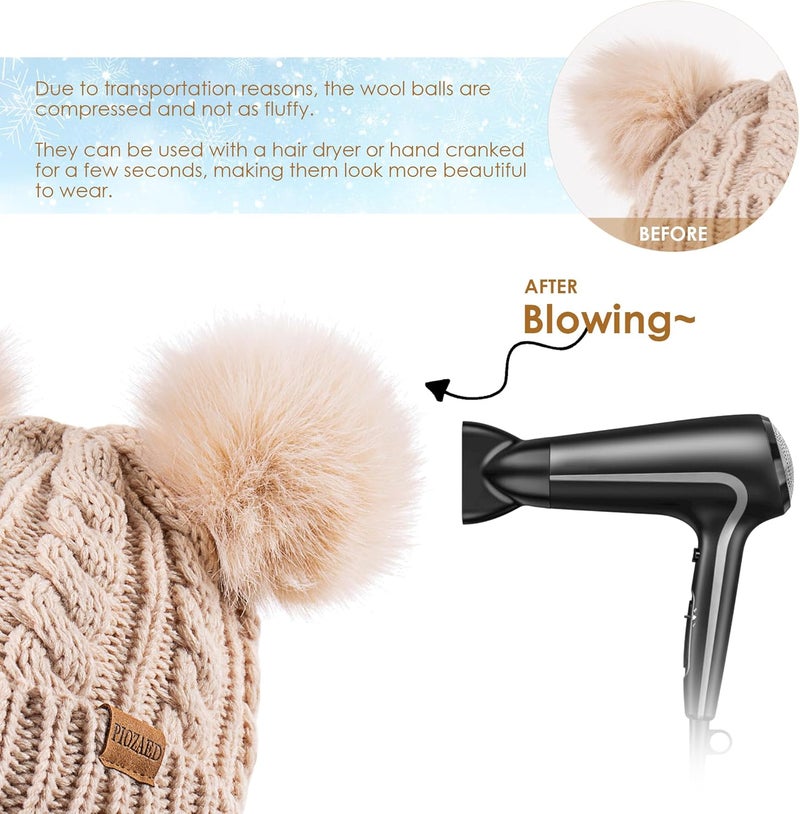 PIOZAED Women's Winter Hat Soft Knit Beanie with Faux Fur Pom Hat with Warm Fleece Lining Skull Cap for Women - Image 4